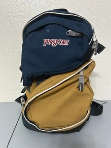 Vintage 90s Jansport Rubber Bottom Skateboarding Backpack Y2K Blue Gold - Picture 1 of 20