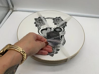 10 Strawberry Street Ceramic 10in Sugar Skull Gold Rim Plate Set 4pc AA02B62003 - Image 1 of 4