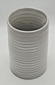 Vintage Frankoma 6.5" Cylinder Vase Gray/White -Ribbed Pottery Vase/Jar -#172 - Picture 1 of 14