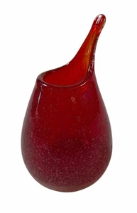 Red Art Glass Teardrop Bud Vase Hand Blown Controlled Bubble Murano Style Studio - Picture 1 of 9