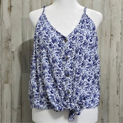Blusa sin mangas H&M azul blanco floral con correa de espagueti corbata frontal talla grande XXL Foto 1 de 4