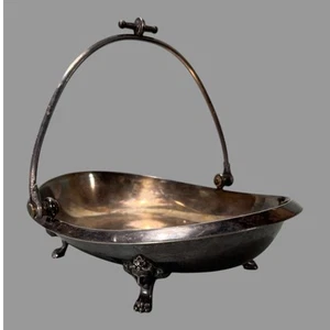 Antique Victorian Silverplate Handled Serving Basket w Figural Maiden Head Feet - Picture 1 of 7