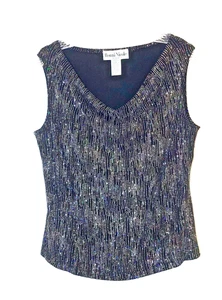 Y2K 90s Top Size L Ronni Nicole Slinky Sparkly Stretch Knit Drape Cowl Neck Tank - Picture 1 of 10