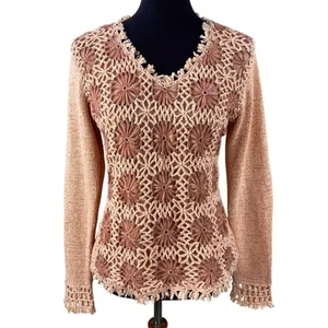 Vintage Boho Floral Crochet Sweater Size M Two Tone - Picture 1 of 9