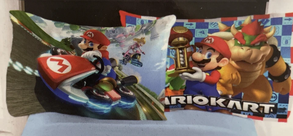(2) Nintendo Mario Kart Race Reversible Pillowcase Super Mario 20in x30in.