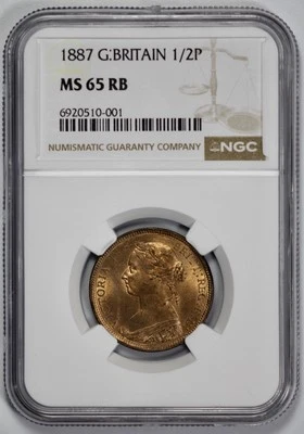 1887 Great Britain 1/2P Half Penny NGC MS 65 RB Red Brown - Image 1 of 4