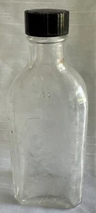 Vintage 5” Apothecary Medicine Clear Glass Bottle Black Lid Embossed 3 at Top - Picture 1 of 6