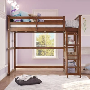 Twin Size Loft Storage Bed Frame For Kids Teen Girls Boys Bedroom Space Espresso - Picture 1 of 12