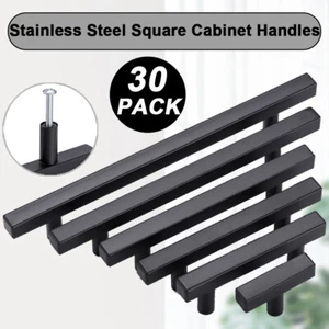 30Pack Stainless Steel Kitchen Square Cabinet Handles Matte Black Drawer Pulls - Picture 1 of 11