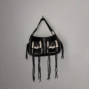 Vintage Betsey Johnson Black Laced & Tasel Satchel Bag *RARE! EUC - Picture 1 of 13