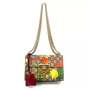 Gucci Shoulder Bag Padlock Tian Print Flora GG PVC Auth - Picture 1 of 12