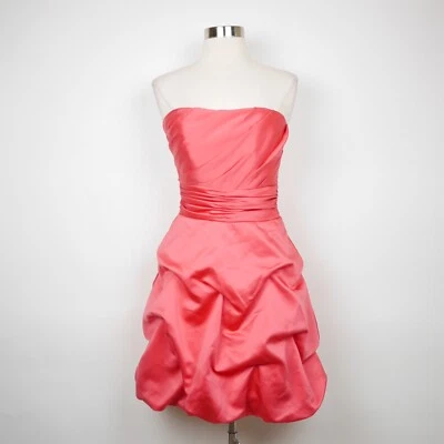 DAVIDS BRIDAL Women's 2 Pink Guava strapless satin dress bubble hem style 84091 - Image 1 of 4