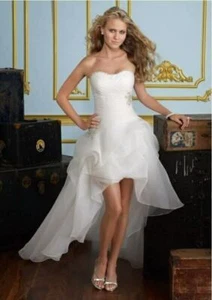 Womens French Long Wedding Dress White/ivory Front Short Bridal Hangover Gown - Picture 1 of 13