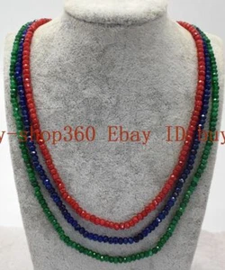 Fashion 3 Row 2x4mm Red Jade Sapphire Emerald Rondelle Gemstone Necklace 18-20'' - Picture 1 of 12