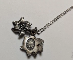 Floral sterling slider locket Miraculous Mary and Jesus necklace Christian 5/8" - Picture 1 of 23