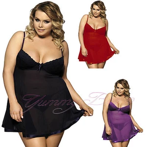 Babydoll Sexy Lingerie Set Plus Size 6-24 Lace Underwired Nightwear Nightie UK - Picture 1 of 22