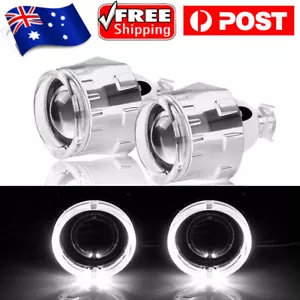 2x 2.5" Bi xenon Projector Lens Retrofit H4 H7 Headlight White LED Angel Eyes - Picture 1 of 12