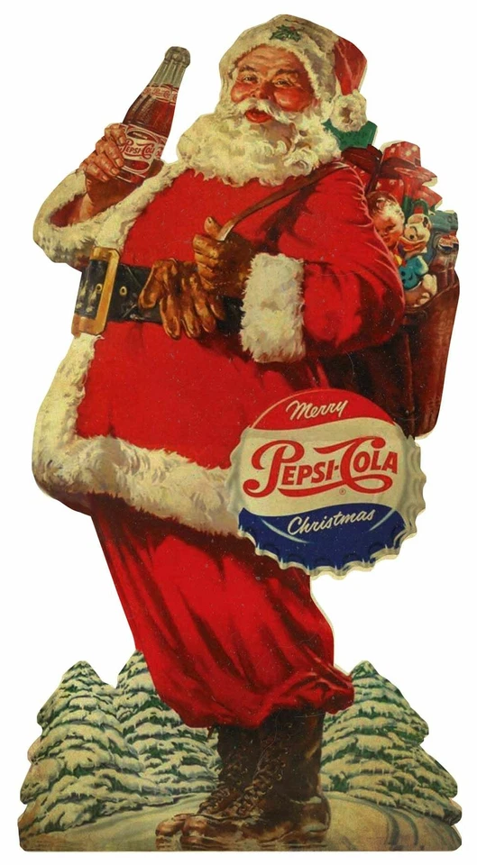 MERRY CHRISTMAS PEPSI COLA SANTA 24" HEAVY DUTY USA MADE METAL SODA POP ADV SIGN - Image 1 of 1