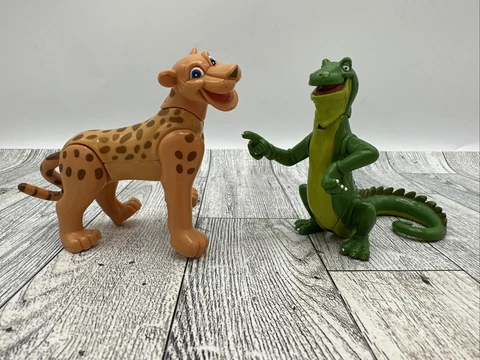 Rainforest Cafe Lot of 2 Toys Maya Leopard Poseable Figure Cheetah Iguana Iggy Cover