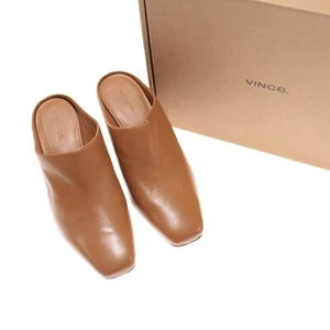 Vince NWB Benita Leather Slip On Wedge Mules Size 37 US 7 in Brown Leather - Picture 1 of 12