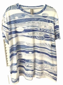 NORACORA WHITE BLUE FLORAL SHORT SLEEVE TSHIRT TOP EMBROIDERED COLD SHOULDER M - Picture 1 of 2