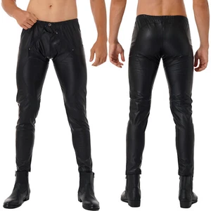 Pantalones de motociclista metálicos de cuero Wetlook PU de cuero delgado de pierna recta - Imagen 1 de 15