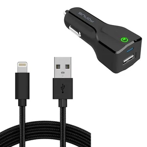 For iPhone 11 12 13 14 iPad Car Charger 24W Fast 2-Port USB 6ft Cable Mfi - Picture 1 of 6