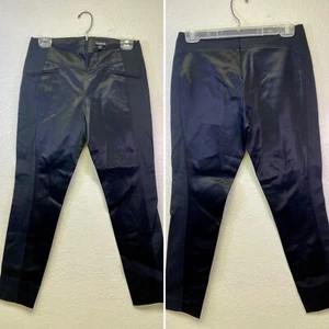 Bebe Womens Black Satin Inset Tuxedo Low Rise Skinny Leg Slimming Dress Pants 2P - Picture 1 of 12