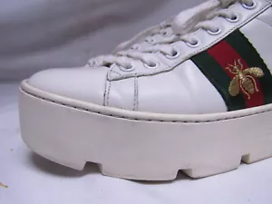 Gucci Shoes Women's Ace Golden Bees Supreme Leather platform Sneakers White 7US - Picture 1 of 17