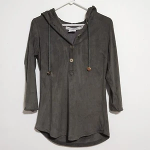 Gretchen Scott Womens Sz XS Hooded Pullover Faux Suede Hoodie Soft Green - Picture 1 of 6