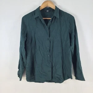 Uniqlo womens button up shirt size XS dark green long sleeve collar 108746 - Picture 1 of 8