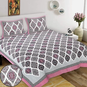Loom N Bloom Jaipuri Hand Siebdruck Baumwolle 1 Bettlaken 2 Kissenbezüge "90x108" - Bild 1 von 4