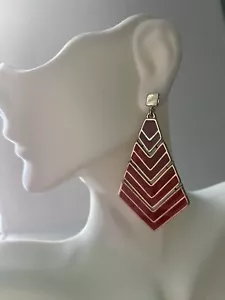 Huge Red and Gold Dangle Earrings hang 2.5” from 60s, 70s Retro Groovy Cool - Picture 1 of 8