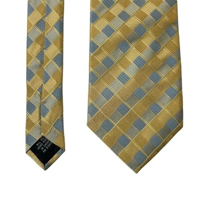 Corbata de seda Haggard para hombre azul dorado plateado a cuadros hecha a mano corbata de diseñador Foto 1 de 4