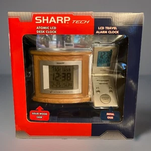 Sharp Tech Atomic LCD Desk Clock & LCD Travel Alarm Clock SPC323 NIB Light Wood - Picture 1 of 7