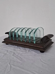 Vintage Toast Rack Wood And Glass RARE - Foto 1 di 9