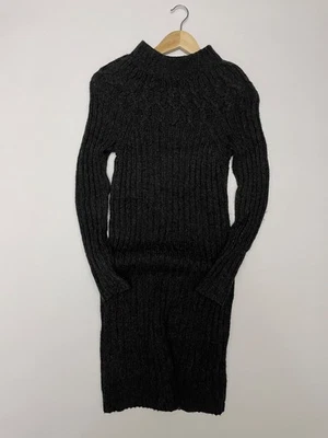 Vestido Suéter Ralph Lauren Etiqueta Negra Cachemira Talla M Gris Tejido con Cable Acanalado LS Foto 1 de 4