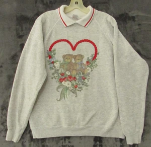 Vintage Hanes Activewear grau Valentinstag Herz und Bären Pullover Größe Large - Bild 1 von 7