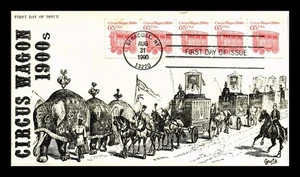 DR JIM STAMPS US COVER CIRCUS WAGON TRANSPORTATION SERIES FDC GARIK HAND MADE - Picture 1 of 2