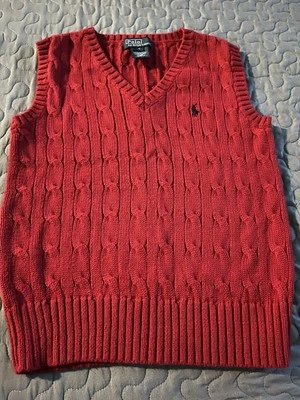 Polo Ralph Lauren Niños 5T Rojo Cable Tejido Chaleco 100% Algodón Cuello en V Foto 1 de 4