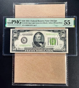 Fr. 2102-Glgs 1934 $50 FRN CHICAGO "Light Green Seal" PMG 55 - AU Comment - Picture 1 of 2
