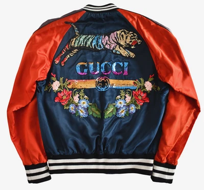New GUCCI DIY TIGER/LOGO/FLORAL-Embroidered Men's VARSITY BOMBER Jacket EU-46 - Image 1 of 4