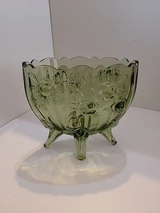 Vintage FENTON "Colonial Cabbage Rose" 4-1/2" olivgrün Glasschale Vase mit Fuß R6 - Bild 1 von 9