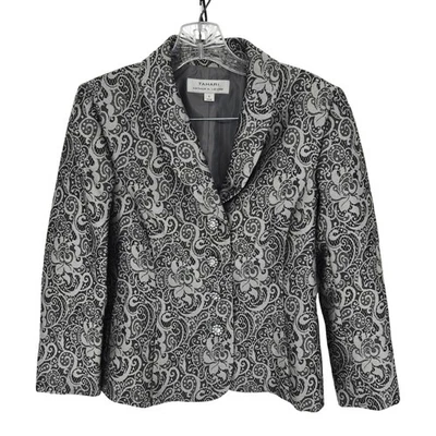 Tahari Arthur S. Levine Blazer Womens 6 Black Silver Jacquard Floral Paisley - Image 1 of 4