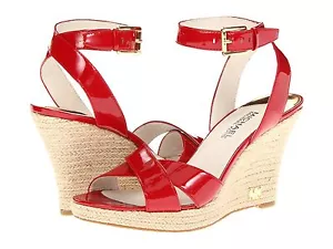 MICHAEL KORS MK KAMI RED CRISS CROSS GOLD LOGO ESPADRILLE WEDGE 7.5 I LOVE SHOES - Picture 1 of 6