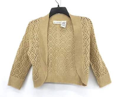 Cárdigan blanco ciervo encogido de hombros para mujer talla pequeña marrón ganchillo frente abierto top Foto 1 de 4