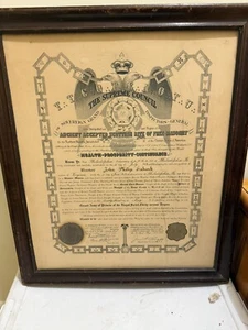 Antique 1919 Freemasonry 32 Degree Scottish Rite Ceritificate Rare - Picture 1 of 11