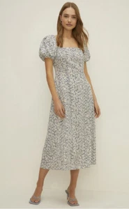 Oasis Ditsy Printed Broderie Puff Sleeve Midi Dress Petite UK 14. RRP £79! BNWT - Picture 1 of 7