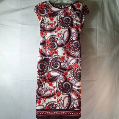 Vestido Beige by Eci Floral Paisley Para Mujer Talla 8 Rojo Negro Multi Elastizado Manga Gorra Foto 1 de 4