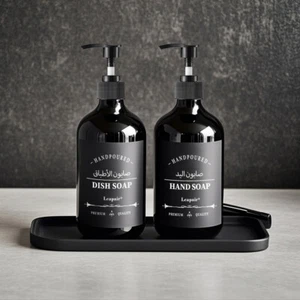 500 ml Black Lotion Pump Bottles Refillable HAND Wash DISH Soap Dispenser Tray - Picture 1 of 11
